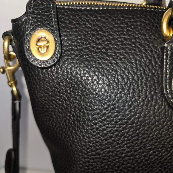 Coach Cara Satchel Black Pebbled Leather Double Handle Crossbody NWOT - Picture 5 of 10